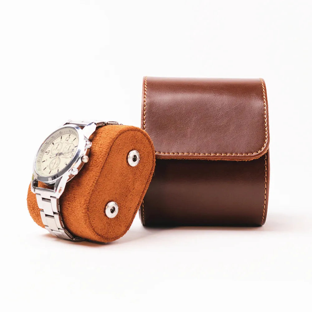 Single vintage leather watch roll