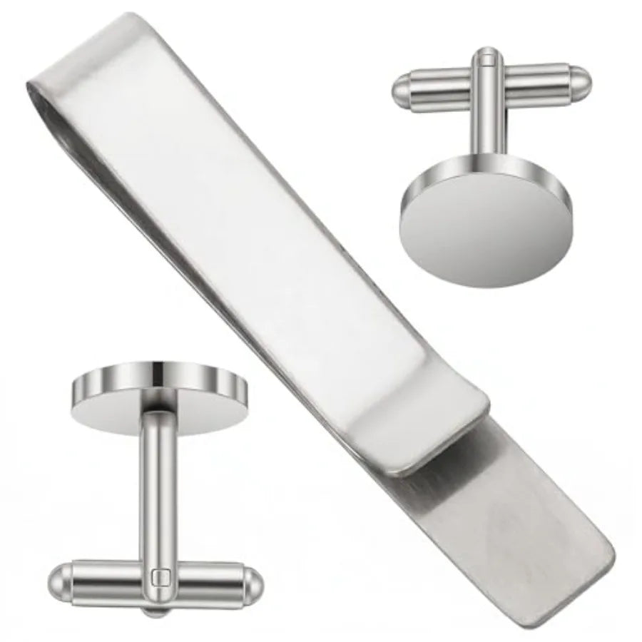 The Cufflinks — Silver, with Tie Clip