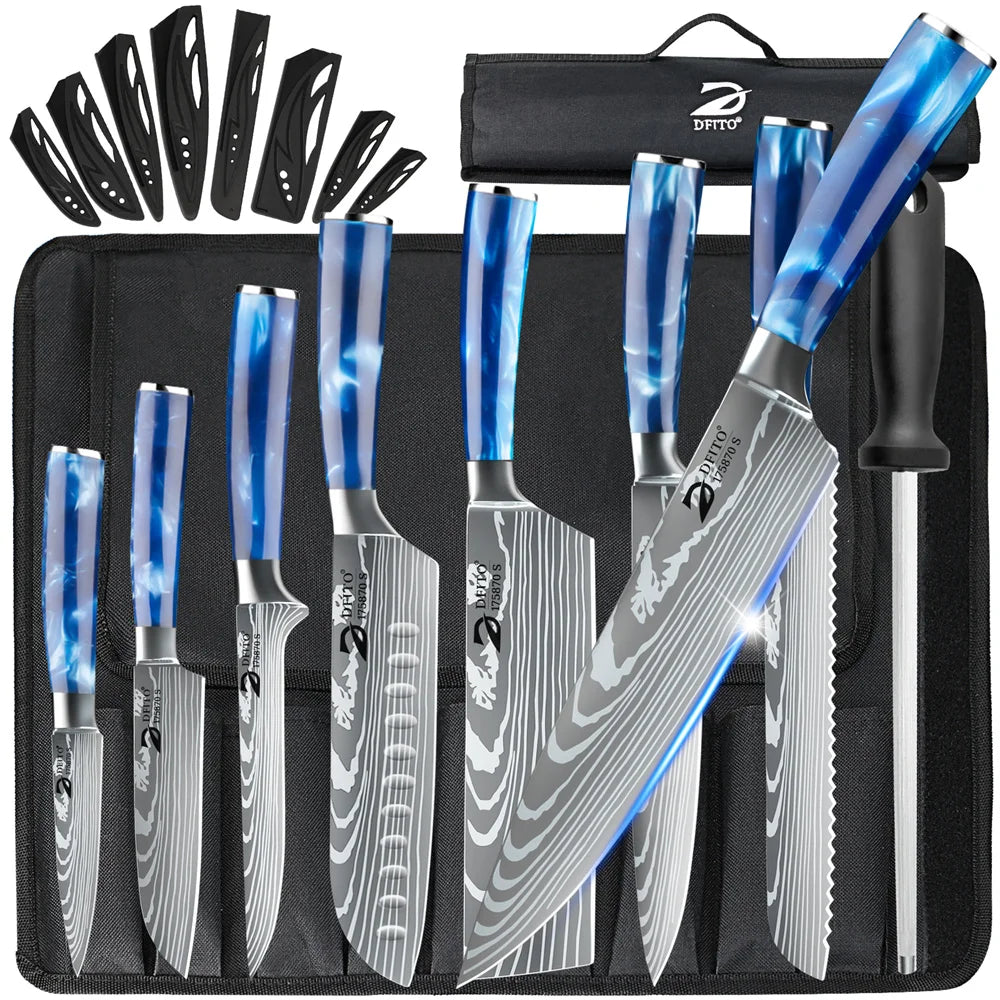 The Knife Set — Damascus-Pattern, 8-Piece