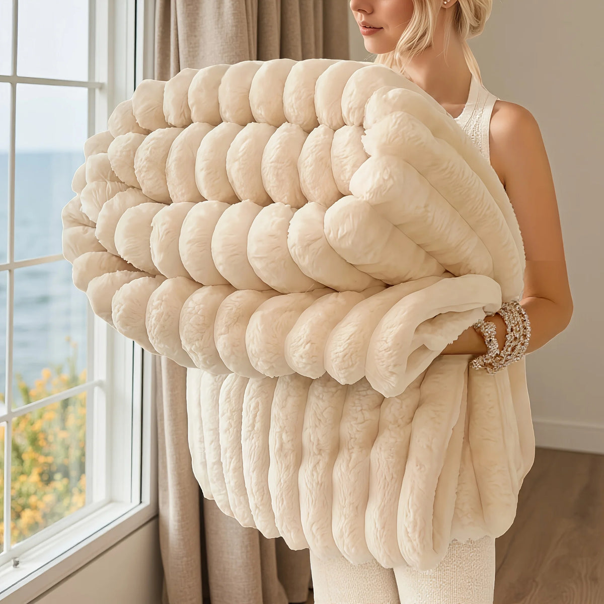 Faux rabbit fur throw